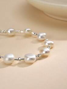 1pc 925 Sterling Silver Natural Pearl Bracelet, Suitable For Wedding, Engagement, Bride, Mother's Day, Valentine's Day, Birthday Gift - White - View 2