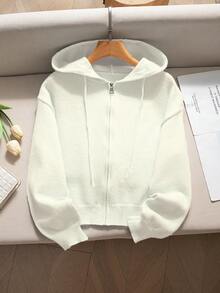 Women's Soft Light Blue Zip-Up Hoodie - Casual Fashionable Long Sleeve Cardigan, Stretchy & Comfortable For Autumn/Winter, Ribbed Details, Button Closure, Breathable Fabric, Pullover, Essential For Fall