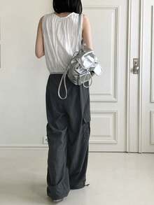 2025夏季女装新款休闲简约时尚搭配套装，抽绳设计上衣 - 白色 - 查看 6