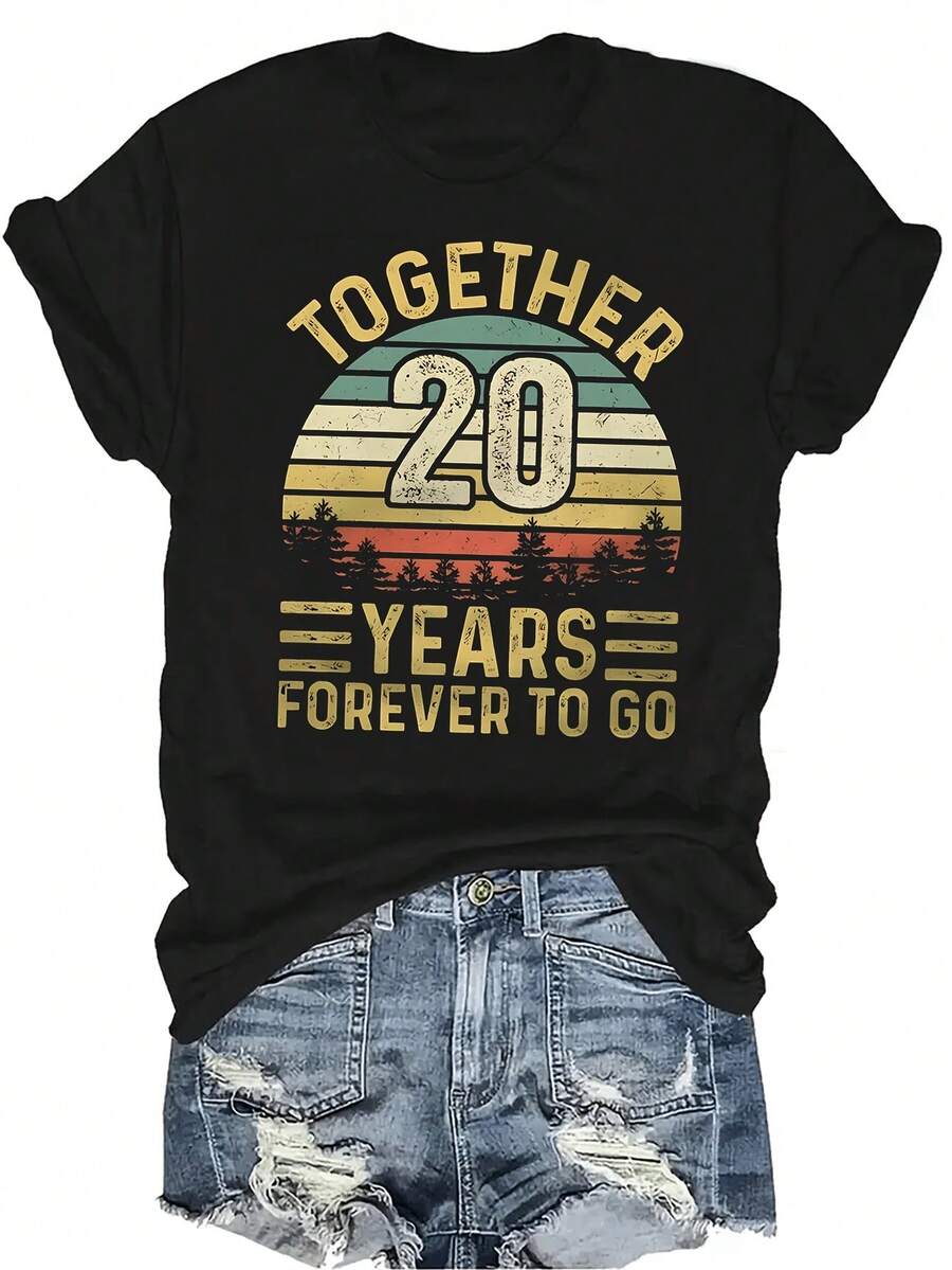 Camiseta del 20.º aniversario Unisex, casual de verano, transpirable, de cuello redondo, de manga corta, ropa de calle versátil, adecuada para adolescentes y adultos - Negro - Ver 1