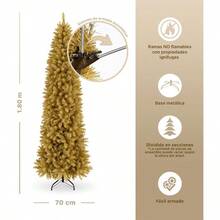 ESQUIMAL Pino Canadiense Tipo Lapiz Árbol de Navidad Delgado Facil de Armar Dorado Mate 180 cm - Doradomate - Ver 6