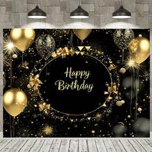 2D 1pc Happy Birthday Backdrop Banner, Durable Polyester, Black And Gold, No Electricity Needed - Available Sizes - Suitable For Bedroom Or Living Room Home Party Decor