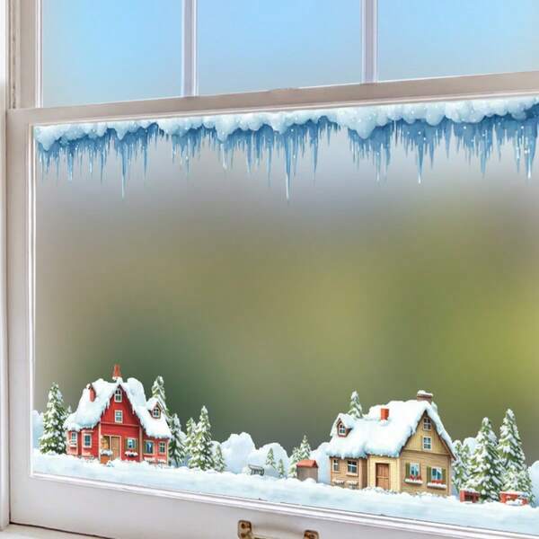 Christmas Ice Crystal & Snow House Glass Window Stickers - Self-Adhesive, Easy To Apply & Remove, Creative Design For Beautiful Windows And Party Decorations, Christmas Decorations Christmas Decoration XMAS Decor Christmas Tree Gift Decor Thanksgiving Wedding Home Decor Home Decor Fall Decor Autumn Decor Birthday Decorations For Gifts Party Supplies Indoor Outdoor Garden Holiday Festival Decor Halloween Decor Wall Decor Halloween Ornaments