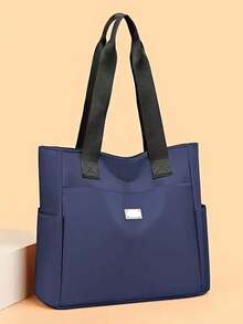 Women's Fashion Nylon Tote Bag - Durable, Multi-Pocket Design With Zipper Closure, Perfect For Shopping, Work, And Everyday Travel - Available In Dark Purple, Blue, Black - 彩色 - 查看 1