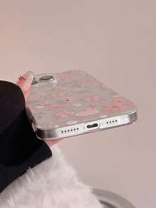 1 pieza Funda de teléfono de silicona transparente con flores rosas, funda protectora de teléfono transparente, funda de teléfono con flores, apta para iPhone 16/15/Plus/Pro/Pro Max, anti-caída, resistente al agua, resistente a los arañazos
