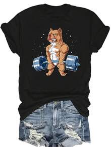Camiseta unisex con diseño divertido de Bulldog Inglés, camiseta de verano casual, transpirable y de personalidad, de cuello redondo y manga corta, ropa de calle versátil, adecuada para adolescentes y adultos - Negro - Ver 1