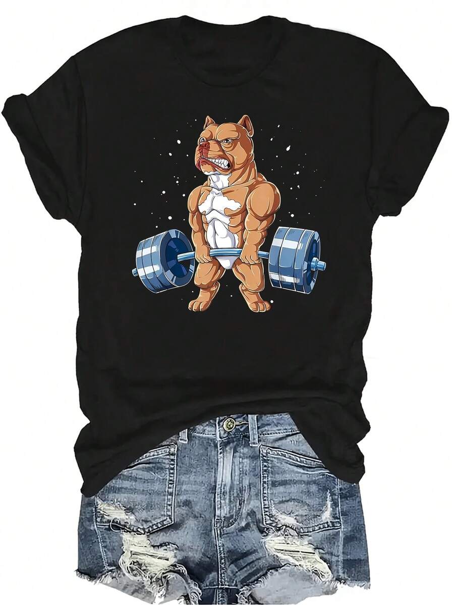 Camiseta unisex con diseño divertido de Bulldog Inglés, camiseta de verano casual, transpirable y de personalidad, de cuello redondo y manga corta, ropa de calle versátil, adecuada para adolescentes y adultos - Negro - Ver 1