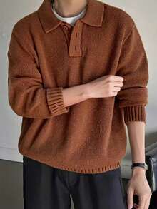 1pc Boy & Boys' Simple Solid Color Comfortable Casual Versatile Personalized Partially Thick Warm Cardigan Sweater, Suitable For Autumn/Winter - Brown - View 3