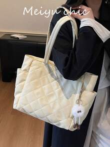 Sac fourre-tout à l'épaule de grande capacité à la mode, de couleur unie, avec une conception de double poignée piquée, léger et portable. Sac à main 2-en-1 de style universitaire en canevas, sac fourre-tout matelassé décontracté de grande capacité pour femmes, idéal pour les voyages et le tourisme d'été en extérieur, sac à dos essentiel - Jaune citron - Voir 6