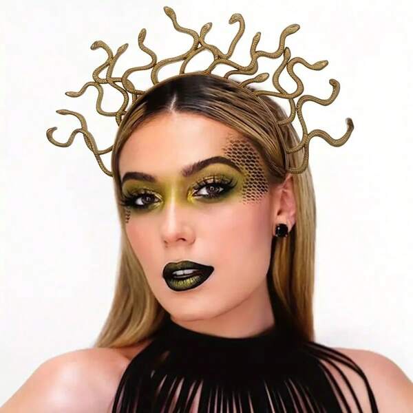 إكسسوار شعر على شكل رأس ميدوسا مع ثعبان، تاج إلهة إغريقية، مع تصميم واقعي للجسم الثعبان، قابل للتعديل وراحة الارتداء، مناسب لاكسسوارات شعر حفلات الهالوين، التنكر، الحفلات الموضوعية - إكسسوارات ملابس النساء، حفلات الكرنفال، هواة الأدوار، إكسسوارات الديكور