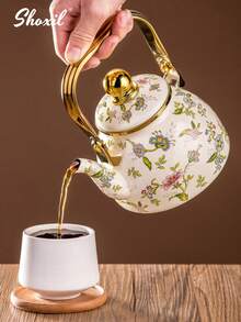shoxil 1pc Enamel Coffee Pot, Floral Pattern Pour-Over Kettle, 1.2L Large Capacity Coffee Pot, Handle Pot Coffee Pot Narrow Mouth Oil Pot Boiling Pot, Home Boiling Pot, Tea Pot,Suitable For Electric Stove Gas Brewing Coffee Or Tea, - Enamel Pot Collection - View 5