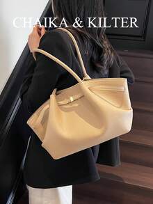 CHAIKA & KILTER 1 chiếc Túi đeo vai bằng da PU màu trơn, Túi tote thường ngày cổ điển dành cho nữ với thiết kế nhăn, Dây thắt lưng có thể điều chỉnh, Quai xách đôi, Khóa từ, Thích hợp cho du lịch, mua sắm, hẹn hò, Quà tặng cho phụ nữ, thanh thiếu niên, sinh viên đại học, người mới bắt đầu và nhân viên văn phòng, Tuyệt vời cho văn phòng, trường học, công việc, kinh doanh, đi làm, ngoài trời, du lịch, dã ngoại - Màu Khaki - Xem 7