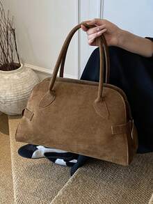 Fashionable New Women's Handbag Tote Bag, Large Capacity, Simple Vintage Solid Color Suede Strap Decoration, Simple Elegant Popular Mature High-Quality Suitable For Travel, Shopping, Commuting, Versatile