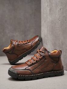 Zapatos casuales de alta top hechos a mano para hombres, zapatillas de deporte de moda con cordones de microfibra y, adecuados para uso diario en otoño/invierno, senderismo al aire libre, cómodos y transpirables con suela antideslizante en color marrón oxidado, tallas grandes 45 46 47 48