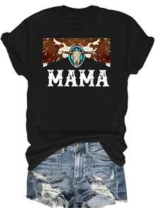 Camiseta MAMA Vaca Unisex de verano, casual, transpirable, de personalidad, cuello redondo, manga corta, ropa de calle, versátil, adecuada para adolescentes y adultos - Negro - Ver 1