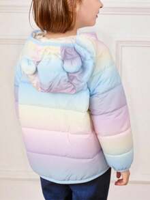 Abrigo con capucha acolchado de manga larga multicolor para niña - Multicolor - Ver 3