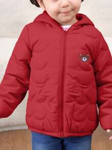 Cazadora acolchado con capucha con cremallera y estampado de oso para niña pequeña - Rojo - Ver 1
