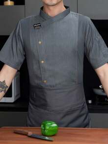 New Customized Fashion Work Uniform, Unisex Short Sleeve Gray Breathable Mesh High-End Hotel Work Uniform, Suitable For Western Restaurant, Bakery, Coffee Shop, Flower Shop, Barbecue Shop, Fast Food Restaurant. Personalized Design, Elegant And Generous, Pocket Design For Easy Storage Of Small Items, Skin-Friendly And Durable Fabric - Grey - View 4