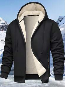 Autumn/Winter Thermal Lined Hoodie Jacket For Men - Black - View 2