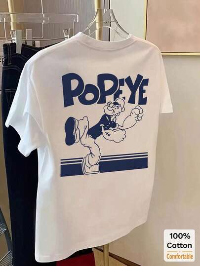 เสื้อยืดแขนสั้นครึ่งตัวพิมพ์การ์ตูนสำหรับผู้หญิง, เสื้อกราฟิกสีขาว #3333