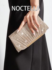 Noctella 优雅闪亮的手拿包，时尚简约的小方包，斜挎包女士晚宴包，适合女士派对、婚礼、晚宴、宴会晚宴包，适合派对女孩，女士，适合女士，非常适合派对、婚礼、舞会、晚宴/宴会，送给女士的最佳礼物 - 香檳色 - 查看 1