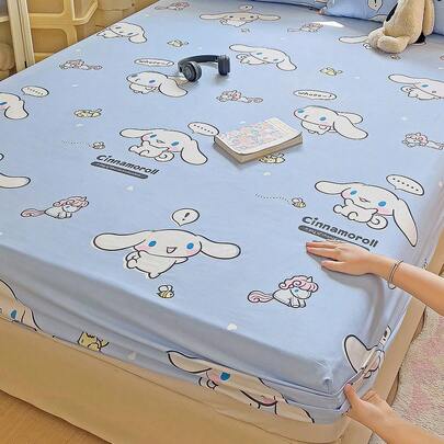 SANRIO 1 件可爱卡通印花床笠、// 床上用品、床垫保护套、床罩、床笠、舒适家纺、透气抗起球床垫保护套、家居装饰、适合所有床尺寸 - 单人床、双人床、大号床、特大号床、四季皆宜、防尘床罩、可机洗
