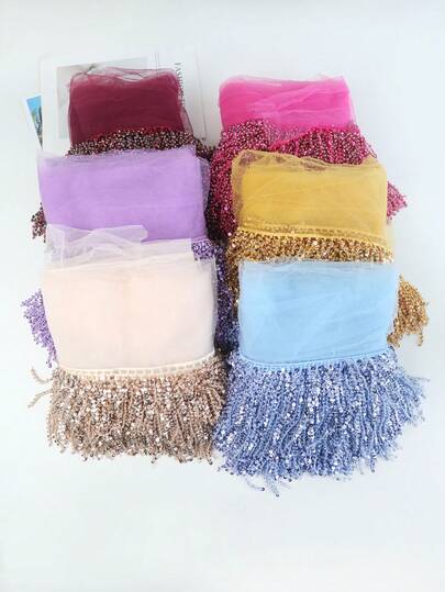 1 码/2 码/10 码 16 厘米/6.3 英寸宽水晶亮片串珠流苏，多种颜色可选，适用于拉丁舞裙、舞台服装、肚皮舞裙、DIY 刺绣工艺品