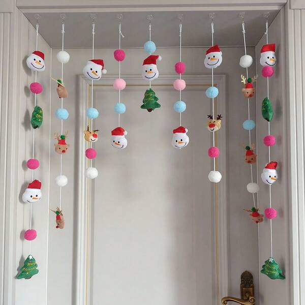 1 pieza Cortina de puerta con temática navideña - Con elementos clásicos de Navidad como Papá Noel, árbol de Navidad y renos, cortinas con flores lindas, adecuado para puertas de habitaciones y ventanas pequeñas, sin necesidad de perforar, fácil de instalar, adecuado para decoraciones de pared decorativas en la sala de estar, el baño y el dormitorio, accesorios para el hogar perfectos.