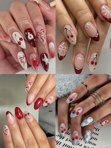 卡通樱桃爱心蝴蝶结浮雕美甲贴纸，水果图案指甲转印贴纸，亮面星星指甲贴花，适合女性沙龙美甲DIY用品 - 彩色 - 查看 4