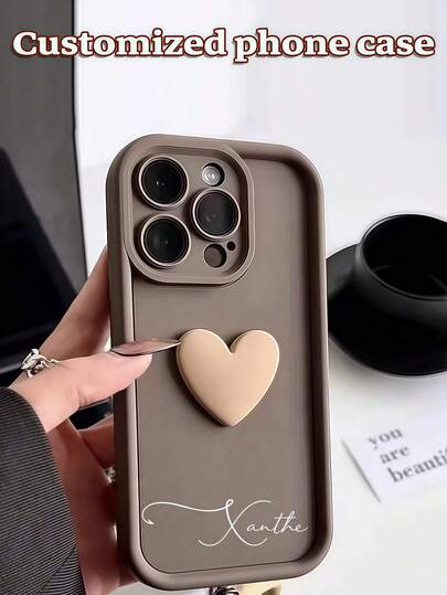 1pc Customized Phone Case, Personalized Text Design Full Coverage Silicone Lens Protection Soft Heart-Shaped Case Compatible With Samsung///OPPO/Compatible With IPhone Apple 16 ProMax/15/XS Max/14/XS/13 XR 12 Pro 11 And Other Phone Models