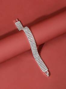 1pc Fashion Wide Rhinestones Bracelet For Women, Suitable For Daily Parties Or Wedding Jewelry - Silver - View 1