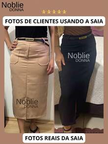 Elegant Women's Tailored Midi Skirt With Belt - 米色 - 查看 6