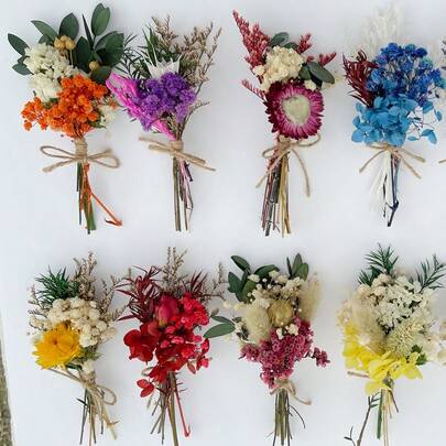 1/2/6/12 件迷你花束波西米亚风格干花束、蒲苇、桉树和兔尾植物 - 非常适合复古简约圣诞树装饰、婚礼胸花、花环、腕花装饰、贺卡装饰、圣诞礼物、餐桌装饰、新娘花束、圣诞节和情人节装饰