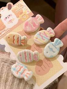 6pcs Cream & Candy Color Cute Clownfish Shape Hair Clips, Sweet Y2K Bangs Cartoon Fish Wavy Hair Clips, Macaron Claw Clips Hair Claws Hair Barrettes, School Stuff, Hair Accessories, Head Accessories - Multicolor - View 6