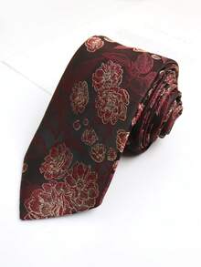 1 条勃艮第花卉手工领带，适合婚礼、商务、休闲、派对、日常和街头服饰