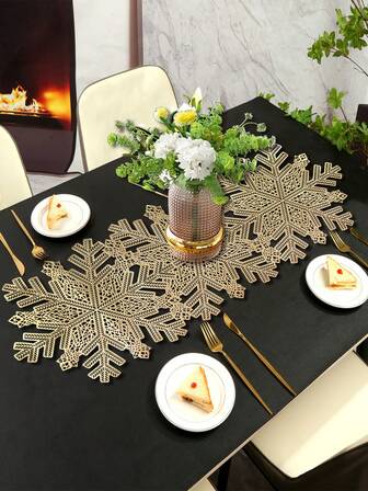 1 件圣诞雪花 PVC 金箔桌旗，适用于圣诞餐桌中心装饰、节日派对婚宴桌布、户外派对花卉桌旗