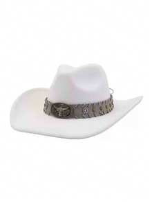 1pc Unisex New Faux Leather Cowboy Hat With Star Beaded Decor, High-Quality Suede Material Wide Brim Hat, Fashion Minimalist European & American Style Western Cowboy Hat, Suitable For Daily Wear, Western Themed Events, Birthday Parties, Music Festivals, Horseback Riding And More Occasions