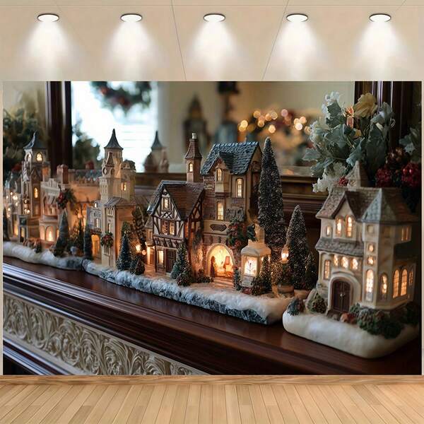1 Piece Christmas Village Display Decorative Backdrop - For Fireplaces, Indoor And Outdoor Holiday Decorations With Snowy Cabins With Twinkling Lights And Festive Accents - Perfect For Home, Garden, Studio Or Party Occasions