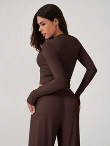 NcmRyu 1 Set Damen bequemer, lässiger Straight-Leg Langarm-Trainingsanzug mit weiter Passform für Fitness, Laufen und Outdoor-Sport