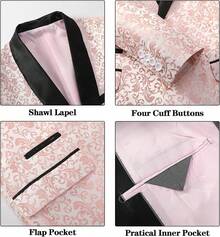Men's Floral Dinner Party Prom Wedding Stylish Suits For Men One Button Dinner Jacket Pants Sethalloween - 粉色 - 查看 5