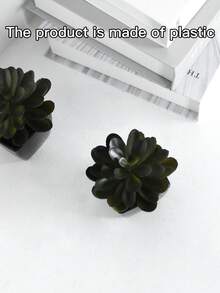 1/3盆仿真迷你多肉植物（石莲花）盆栽 - 适用于婚礼装饰、办公室和家居桌面窗台装饰的小型盆栽 - 墨綠色 - 查看 7