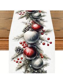 1pc Christmas Table Runner – Holiday Table Cover With Christmas Ball Pattern - Machine-Made, Ideal Gift For Home Decoration And Festive Atmosphere - Multicolor - View 1