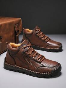 Zapatos casuales de alta top hechos a mano para hombres, zapatillas de deporte de moda con cordones de microfibra y, adecuados para uso diario en otoño/invierno, senderismo al aire libre, cómodos y transpirables con suela antideslizante en color marrón oxidado, tallas grandes 45 46 47 48