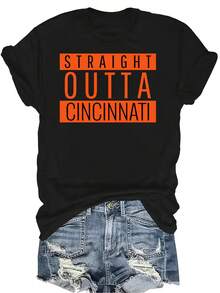 Camiseta de fútbol "Straight Outta Cincinnati" Unisex, de verano, casual, transpirable, con personalidad, cuello redondo, manga corta, ropa de calle, versátil, adecuada para adolescentes y adultos - Negro - Ver 1