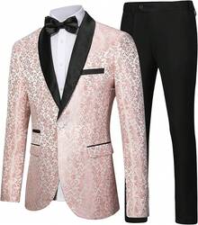 Men's Floral Dinner Party Prom Wedding Stylish Suits For Men One Button Dinner Jacket Pants Sethalloween - 粉紅色-2件 - 查看 1
