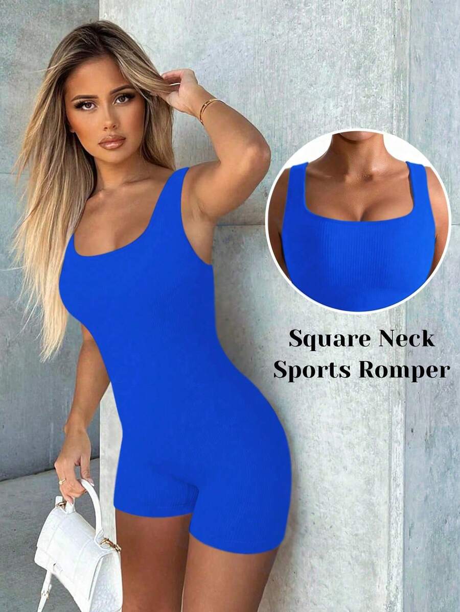 DINBEY Damen nahtloser Yoga-Jumpsuit, Ausschnitt mit Taillenkontrolle, gerippter Aktiv-Bodysuit, Formende Jumpsuit für Frühling/Sommer