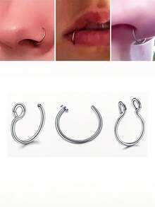 3Pcs Stainless Steel Fake Nose Ring For Women Gold/Silver/Black Septal Ring C Clip Ring For Unisex, Fake Piercing Body Jewelry Non Piercing