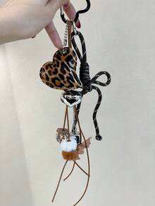 1PC Y2K Leopard Hairball Badminton Leather Heart Bag Accessories Keychain Accessories Car Pendant Can Be Used For Bag Pendant Pendant. Gifts Valentine's Day Stylish For Teen Girls Women College Students Teacher White-Collar Workers Rookies & White-Collar Workers Gift Accessories Decor Present Car Accessories Women Key Chain Charms Back To School Supplies Gifts For Teachers