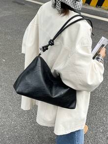 简约新月斜挎包，多功能单肩包，大号手提包，带可调节肩带，适合聚会、郊游、度假、购物和日常使用，可容纳硬币、手机，是办公室女士、大学生和职业人士的理想选择，优雅的女士单肩包 - 黑色 - 查看 4