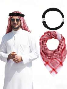 Arab Headscarf Dubai Headscarf Saudi Arabia Tourism Baotou Ornaments Men's Headband+Headscarf Arab Jacquard Square Scarf Dubai Middle East National Costume
